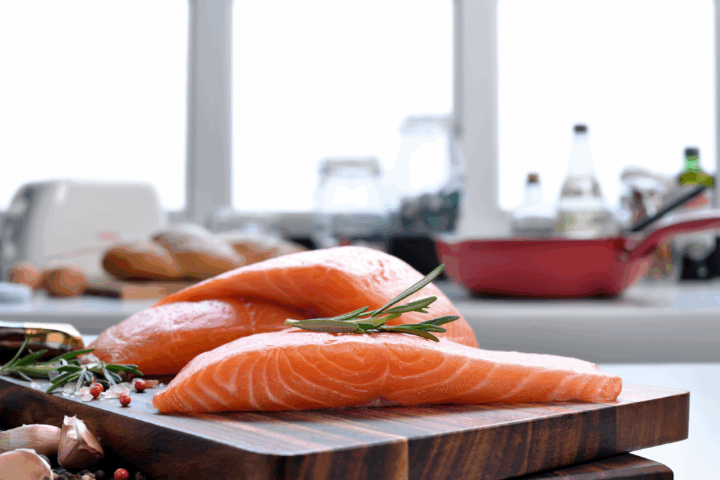 Preparazione veloce di un pranzo metabolico con salmone e verdure